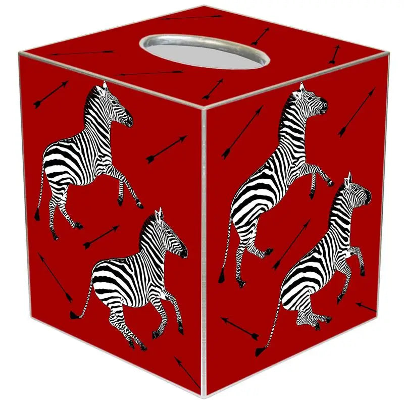 Zebra Trot On Red Tissue Box Cover