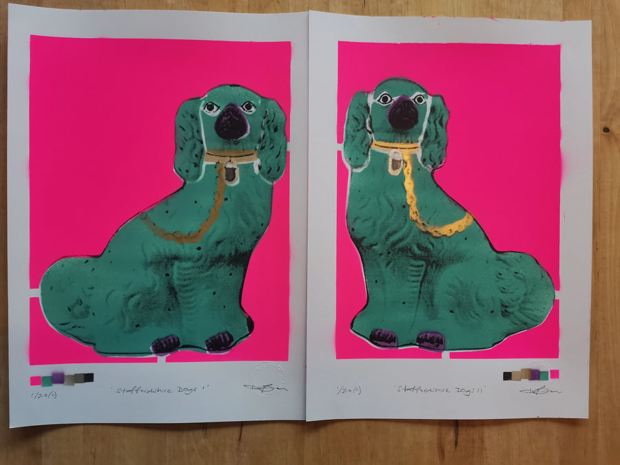 Pair of Staffordshire Dogs Risograph
